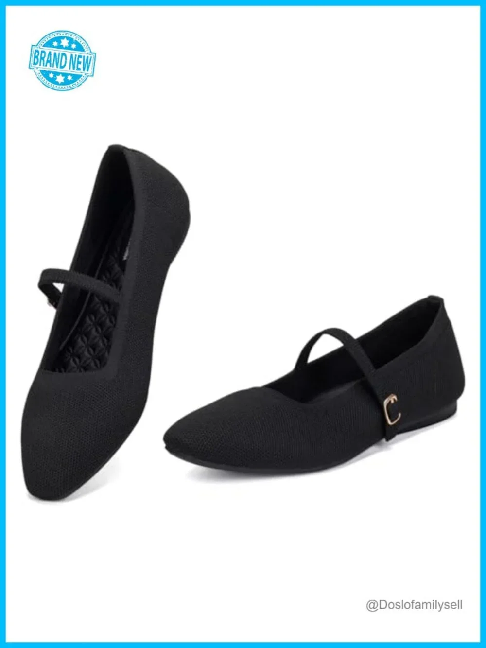 Knit Mary Jane Flats Square Toe Ballet Comfort Washable Women's